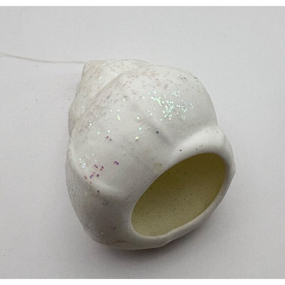 Vintage Seashell Christmas Tree Ornament White Glitter Ceramic Snail Shell - Picture 4 of 7